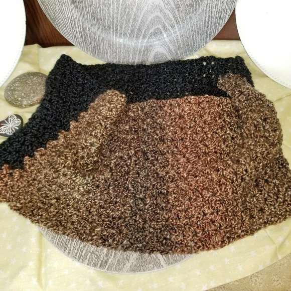 NEW ORIGINAL Black Rusty Brown Earthy Handknit Infinity Cowl Hooded Hood Scarf - Picture 3 of 5